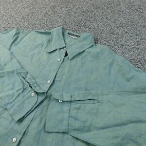 Mark Shale Shirt Mens M Green Linen Chambray Button Up Long Sleeve Casual Spring